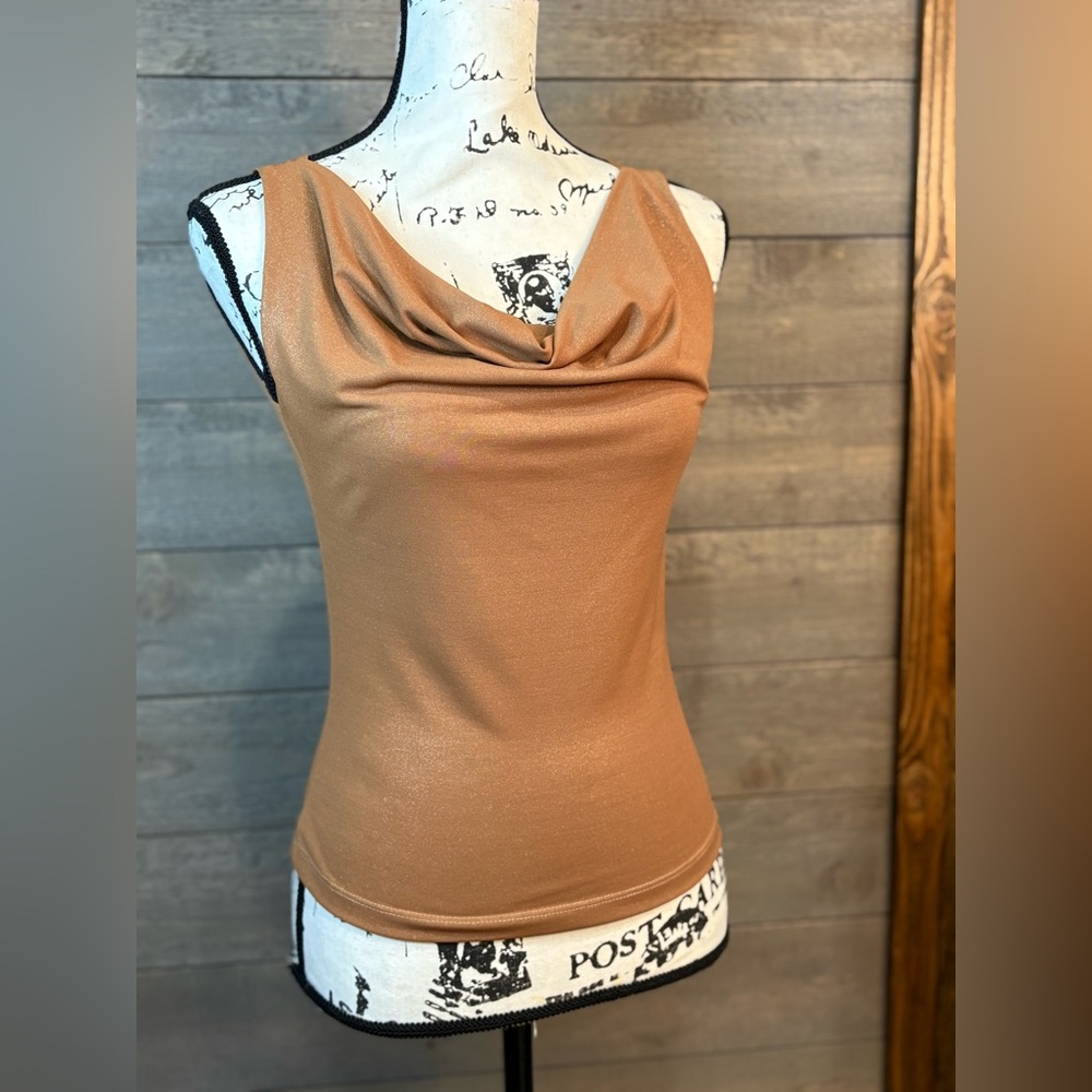 Tan Sleeveless Fitted Top Women's Small Swoop Neck Formal Style No Tags